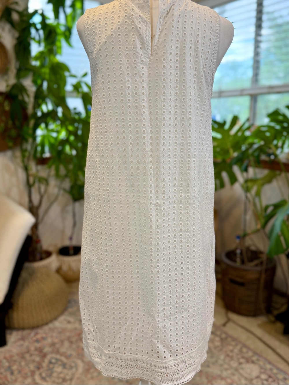100% Cotton White Eyelet Sundress Romantic Sorority Rush Dress Knee Length - Picture 5 of 9